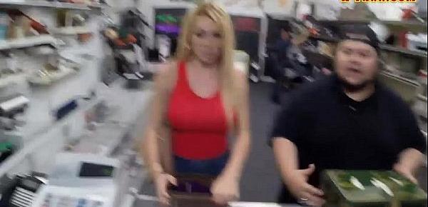  Big tits blonde babe screwed by pawn guy